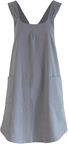 Miniatura 2 de Delantales de cocina, delantal de algodón en forma de X, delantales a prueba de suciedad para mujeres y hombres con bolsillos, vestido de lino con
