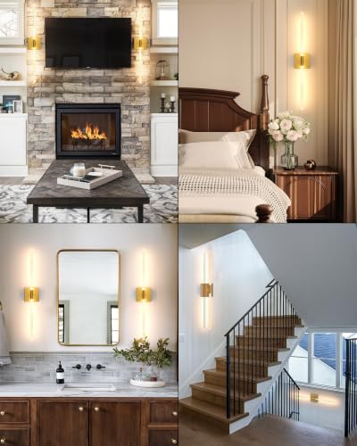 Image of Wall Sconce Set of 2: Gold Rechargeable Wireless Magnetic Install, Crystal | 10000mAh Battery Operated, 360 Rotatable Wall Light,4CCT Dimmable LED Scone Lighting for Living Room Bedroom. 31.7in