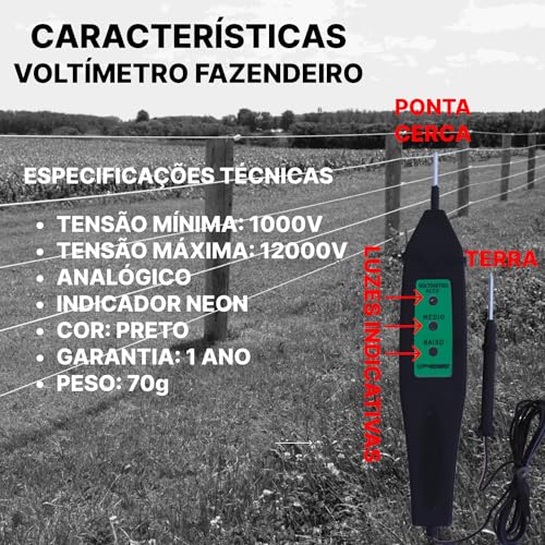 FAZENDEIRO, Testador Cerca Elétrica Medidor Analógico Voltímetro Gado