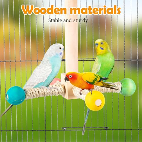Image of FrgKbTm Rotating Bird Perches Toy, Interactive Spinning Parrot Parakeet Toys, Wooden Exercise Stand Bird Cage Accessories for Budgies,Cockatiels,Small Birds
