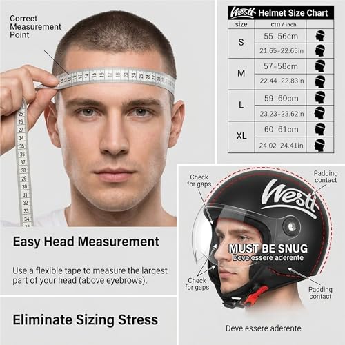 Miniatura 6 de Westt Classic Casco Moto Hombre Mujer Con Visera Ece-R 22.06 Transparente Capacete Casco Jet Moto Abierto Scooter, Certificado Ece Dot, Tallas S-Xl