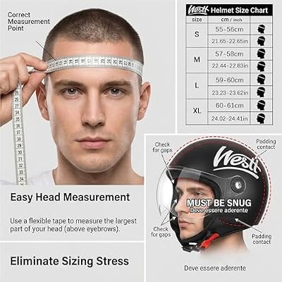 Westt 3/4 Open Face Motorcycle Helmet With Clean Visor - DOT Approved Vintage Moped Scooter Helmet for Men and Women