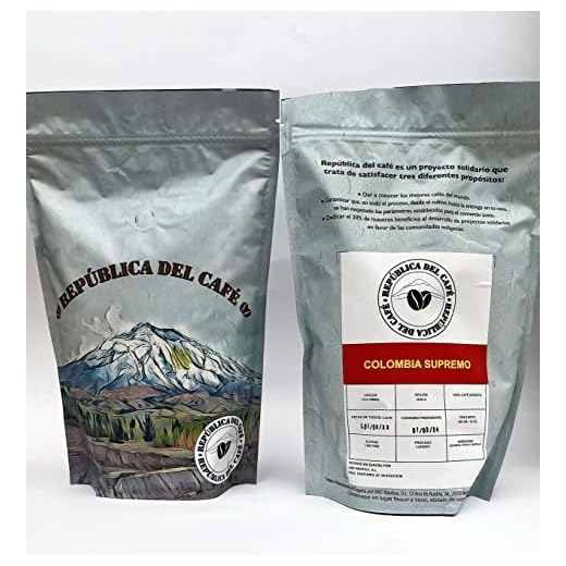 República del café- Café en grano 100% Arábica COLOMBIA SUPREMO - Café de origen - Tueste natural artesano - Paquete de café de 450 gramos con cierre zip y válvula