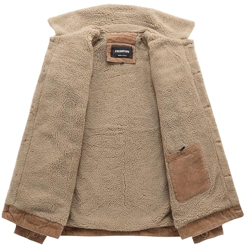 HOW'ON Men's Corduroy Jacket Sherpa Lined Warm Jackets Fur Collar Casual Coats3