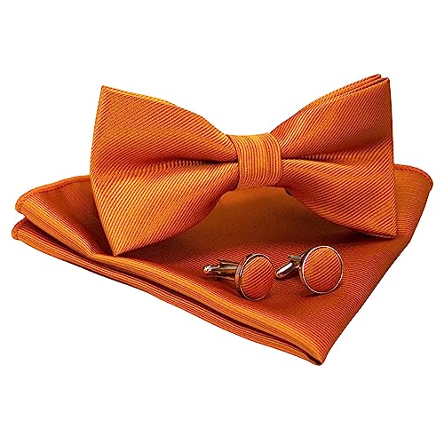 JEMYGINS Noeud Papillon Homme Orange2 en Soie Réglable Multicolores et Boutons de Manchette et Carré de poche Ensemble Compris boîte
