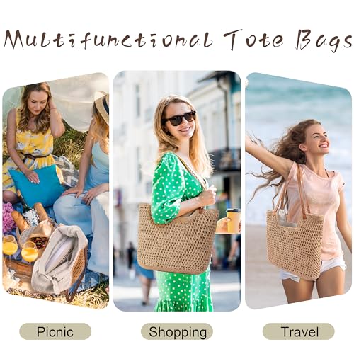 Bolso de Playa de Crochet, Bolsa Tote Tejida, Boho para Mujer miniatura 3