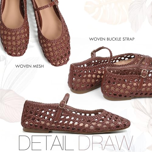 Image of Woven Mesh Ballet Flats for Women Square Toe Mary Jane Flats Buckle Strap Flat Shoes Comfortable Ballerina Flats Dressy Mesh Shoes Casual Mary Janes for Women