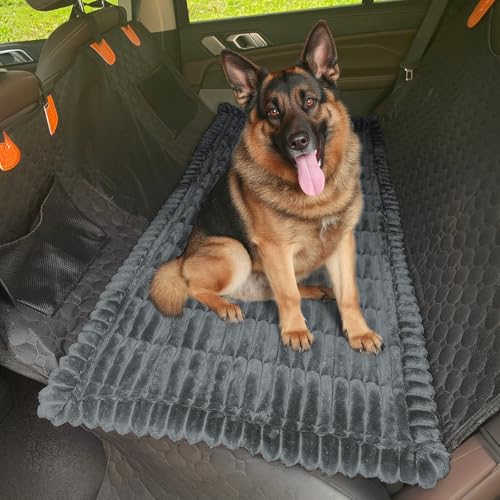 GKXLH Hunde-Autositzbezug für Rücksitz - Weiche Rücksitz-Haustier-Bett-Matte, Rutschfeste Reise-Hundebett-Matte für Autorücksitz, Dicker Hundesitzbezug für Loveseats (Corduroy Dunkelgrau, 63x138cm)