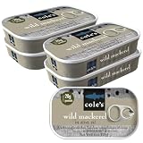 Cole's Pack of 5 Wild Mackerel in Olive Oil - Canned & Jarred Seafood, Skinless, Boneless, Small Atlantic...