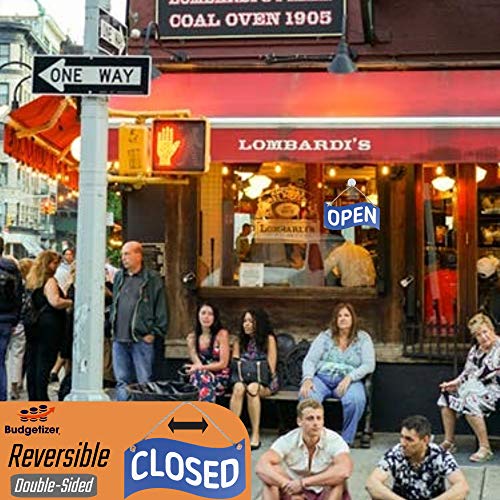 Open Closed Sign for Business – Bundle with 2 Suction Cup, Pull and Push Stickers - Red/Blue Double-Sided Open Signs for Business is The Ideal for Restaurant Stores Bar Windows or Doors (Blue)