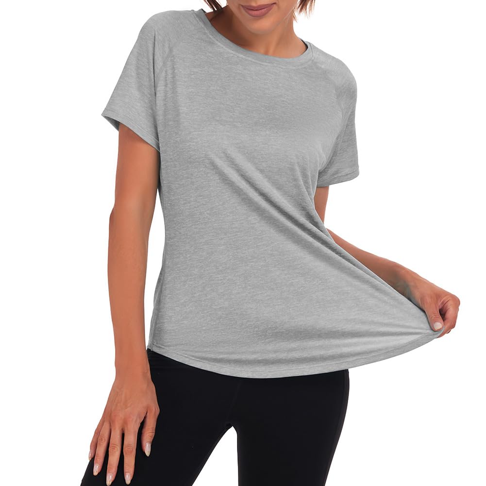Jlowesun Camisetas deportivas de gimnasio de manga corta para mujer, con malla en la espalda y ajuste holgado, de secado rápido que absorben la humedad — view 3