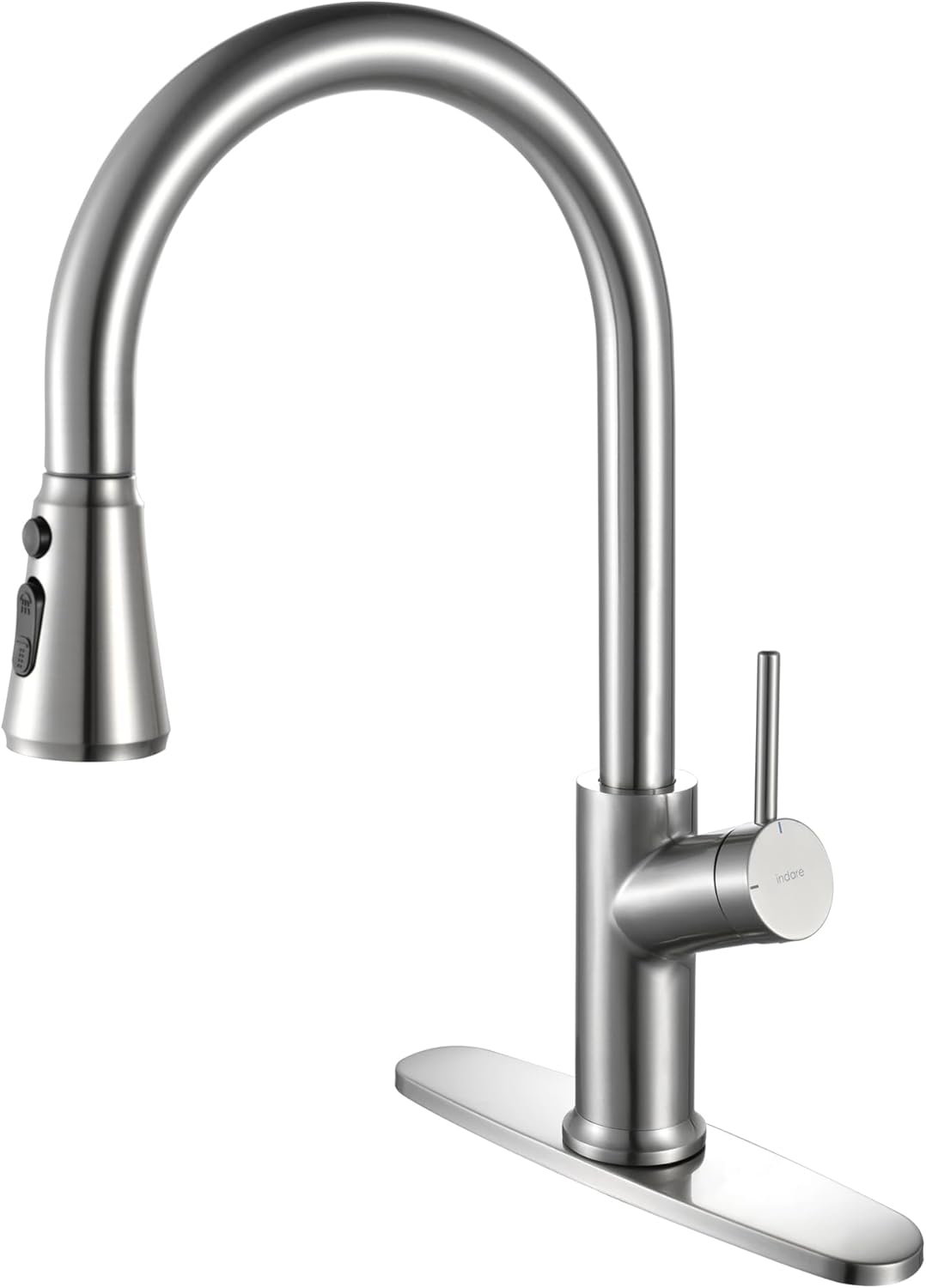 Kitchen Faucet with Pull Down Sprayer Brushed Nickel, High Arc Single Handle Kitchen Sink Faucet with Deck Plate, Stainless Steel Faucet for Kitchen Sink for Farmhouse Laundry Rv