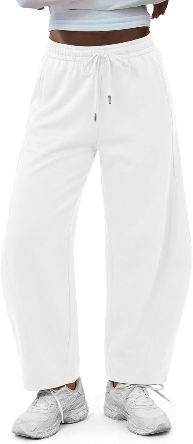 onlypuff Women's Barrel Leg Sweatpant Drawstring Elastic Waisted Wide Leg Pants Casual Palazzo Trousers with Pockets