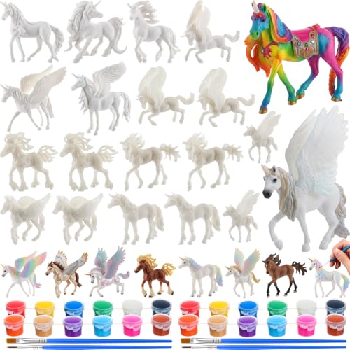 DoubleFill 20 Pcs Unicorn Arts and Crafts Kit for Kids or Girls Ages 3+ Paint Your Own Unicorn Paintable Figurines with Painting Kits Decorate and Drawing 3D Toys for Children Gift Birthday Party(1)