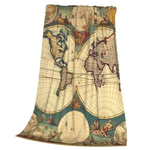 Couverture micro polaire carte du monde rétro plaid canapé 203cm