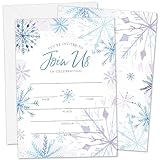 AnyDesign Christmas Invitations 20 Sets Purple Blue Snowflake Invitation Cards with Envelopes Stickers Winter Blank Invites for Baby Shower Wedding Birthday Dinner Party, 5 x 7 Inch