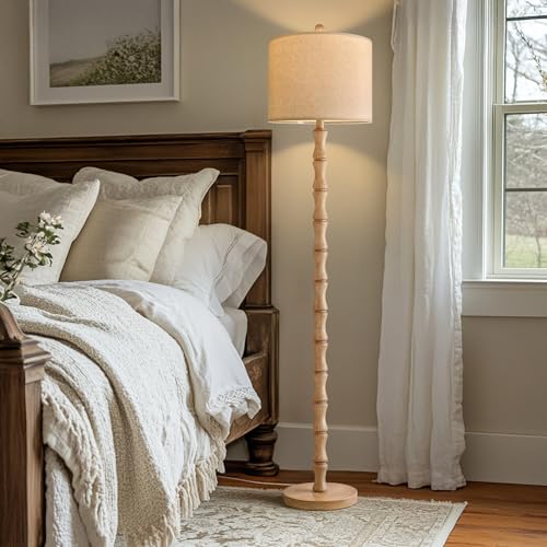 Image of BOBOMOMO 62 inch Rustic Farmhouse Floor Lamp with Remote & Dimmable 9W Bulb, 3 Color Temperatures Resin Standing Lamp, Retro Corner Tall Lamp for Living Room, Bedroom, Nursery, Office, Reading Nock