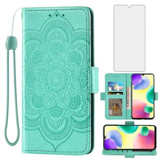 Asuwish Capa de telefone para Xiaomi Redmi 10A/9C capa carteira com protetor de tela de vidro temperado e suporte de couro flip para cartão de crédito suporte flor bolsa fólio acessórios para celular