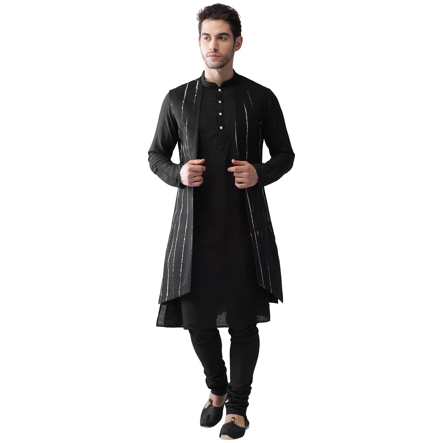 Men Peanut Layered Kurta Churidar With Nehru Jacket, Full Sleaves, Knee Length, Straight, Regular Fit, Mandarin Collar Ethnic wear-image-32