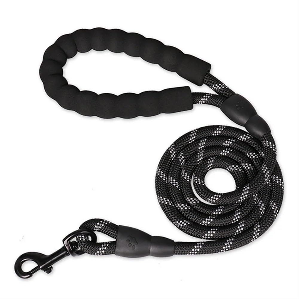 Starke Hundeleine, reflektierend, langes Umhängeband, Traktionsseil für Welpen, kleine, mittelgroße und große Hunde (Schwarz, 0,8 x 300 cm)