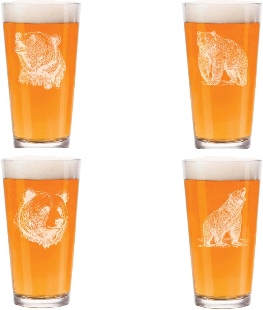 MIP 16 oz Beer Pint Glass Gift Set Of 4 Bear Collection