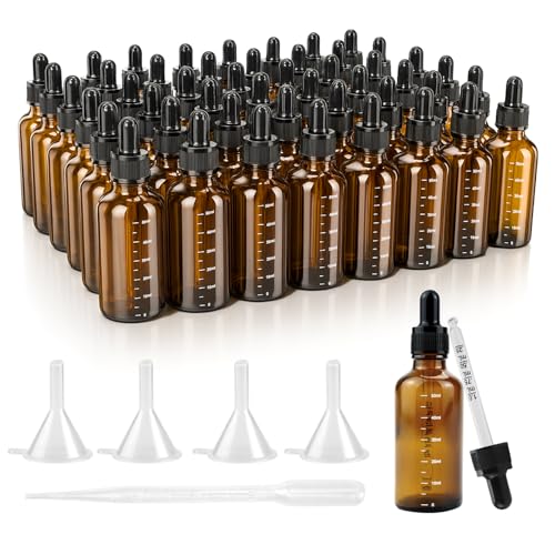 Yutlkor 48 PCS 2 oz Tincture Bottles with Precise Scales Dropper Bottles for Essential Oils 50ml Amber Glass Bottle with Eye Droppers Perfumes & Lab ChemicalsLeak Proof Travel Bottle for Liquids