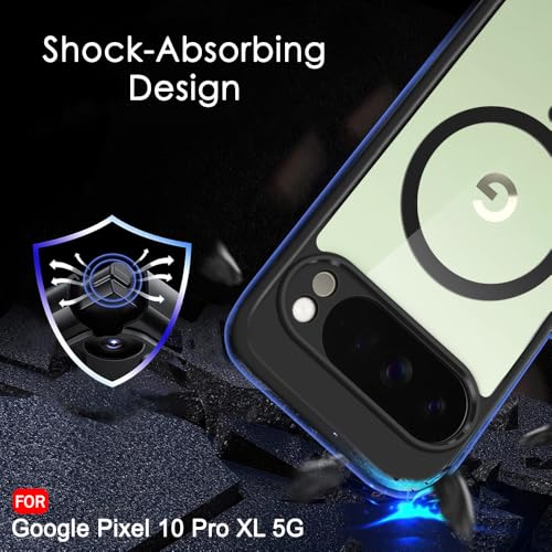 Image of TheGiftKart Hybrid Shockproof Back Cover Case for Google Pixel 10 Pro XL Compatible with MagSafe | Hard Back Cover Case for Google Pixel 10 Pro XL (PC & TPU, Transparent Clear Back, Black Sides)