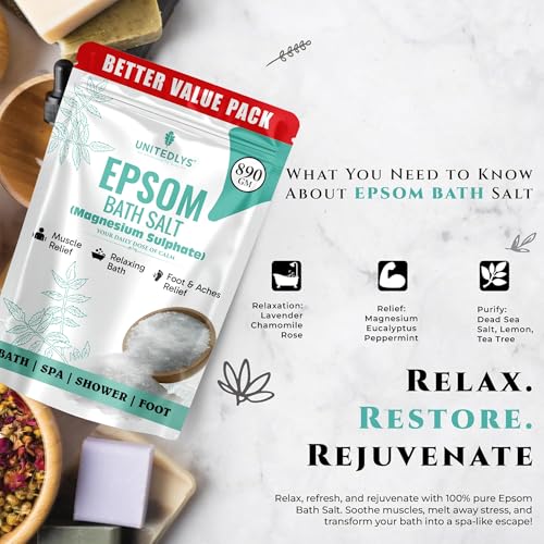 Image of Upgraded Epsom Salt for Foot Soak & Bath 890G - Relieves Aches & Pain | Natural Epsom Salt for Bath, Detox & Relaxation | Muscle Pain Relief Bath Salt - Reduces Soreness, Swelling, Stress & Cramps
