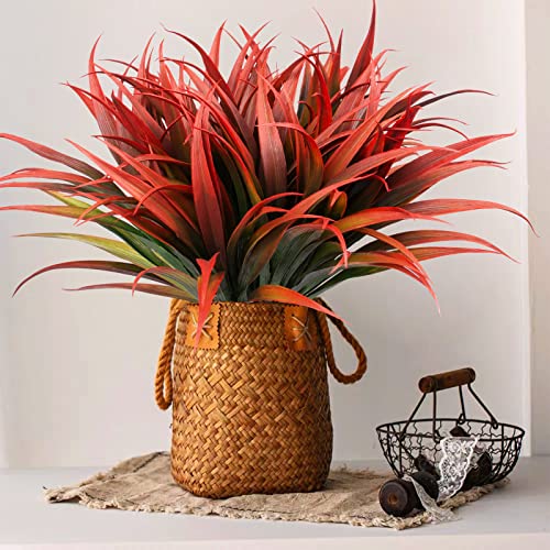 Luzoga 12 Pcs Outdoor Fake Plants Uv Resistant Artificial Tropical Plants Fake Grass For Home Window Garden Office Patio Hanging Planter Pathway Front Porch（Red） #TOP2