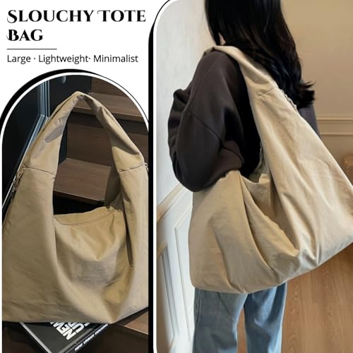 Image of Slouchy Tote Bag for Women Large Nylon Shoulder Bag with Multiple Pockets Crescent Bag Underarm Hobo Bag for Travel Gym