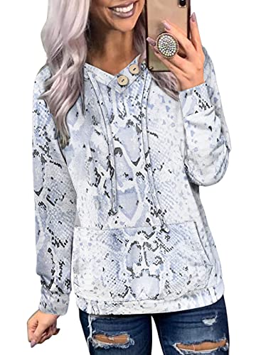 designer clothing for women - Dokotoo Women's Casual Hoodies Long Sleeve Sweatshirt Drawstring V-Neck Leopard Print Pullover Tops Shirts with Kangroo Pocket 2021 Fashion Fall Hooded Sweatshirts Gray Medium