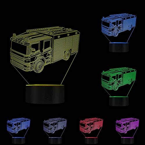 The Geeky Days Rescue Fire Engine LED Night Light Fire Fighting Truck 3D Optical Illusion Lamp Fire Department Office Room Lighting Decor Gift for Firemen Fire Fighters