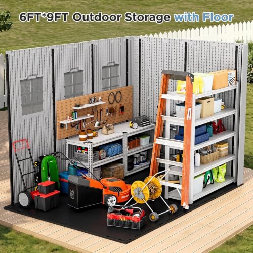 Image of KINYING 6x9 FT Outdoor Storage Shed,Resin Outdoor Sheds with Floor