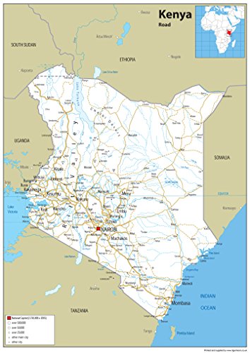 Kenya Road carte murale – Papier Affiche plastifiée [GA] A2 Size 42 x 59.4 cm