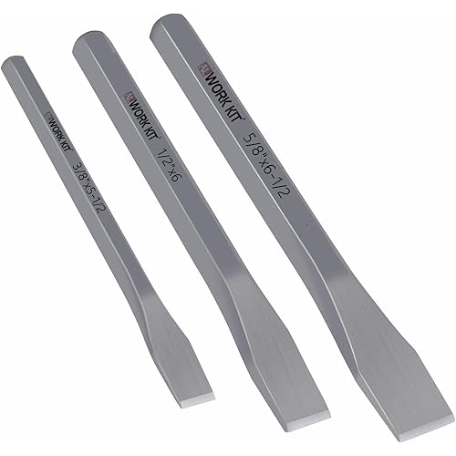 ALWORKKIT Heavy Duty Cold Chisels Set 3-Piece, Cr-v Steel, 3/8”, 1/2” & 5/8”, High hardness & Heat Treated.