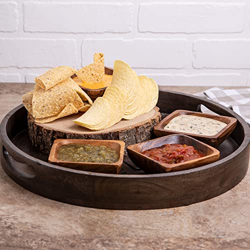 Glaver's Natural Acacia Wooden Bowls Hand-Carved Calabash Dip Tray Bowl S/4 Ideal For Appetizers, Dips, Sauce, Nuts, Candy, Olives, Seeds, Desserts And More. (Square) #TOP6