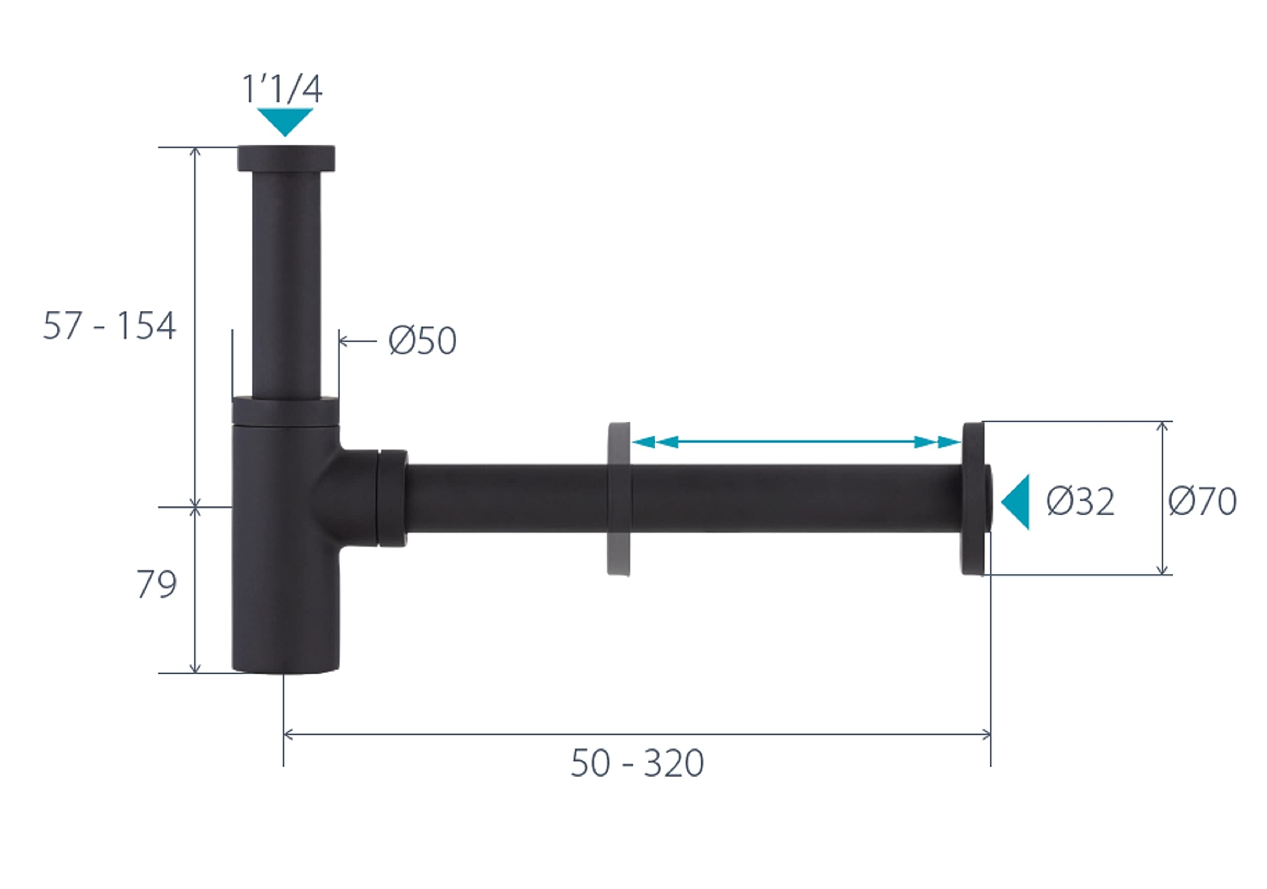 Siphon de lavabo universel en laiton noir mat ecrou tournant a visser 33x42 (1'1/4) - Pour evacuation diamètre 32 mm - Installation facile - Design elegant NOYON & THIEBAULT