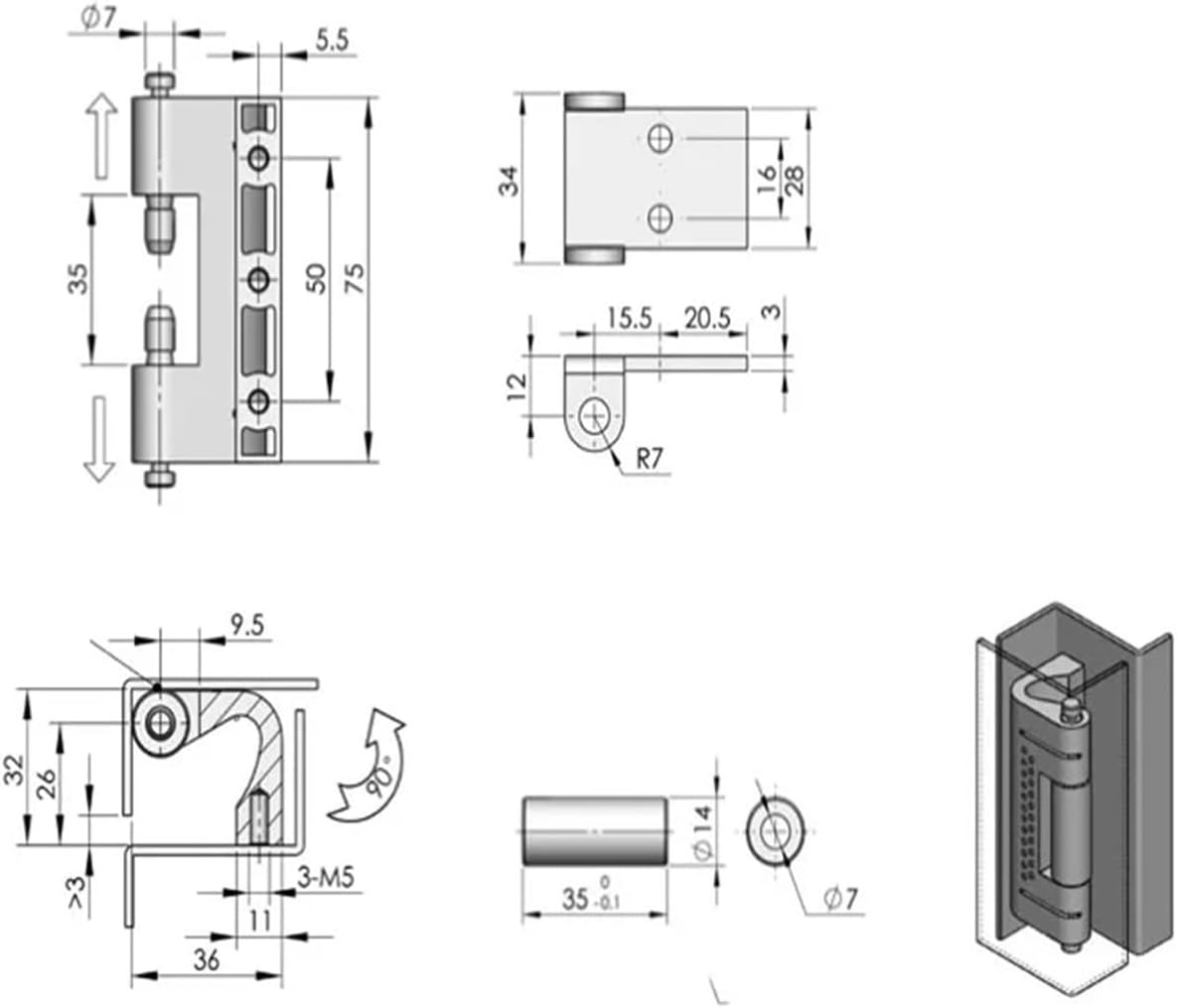 コントロールキャビネット 電気開閉装置ボックス ドアヒンジ 配電ケース 機器 継手 修理 ハードウェア(ステンレススチール-01)