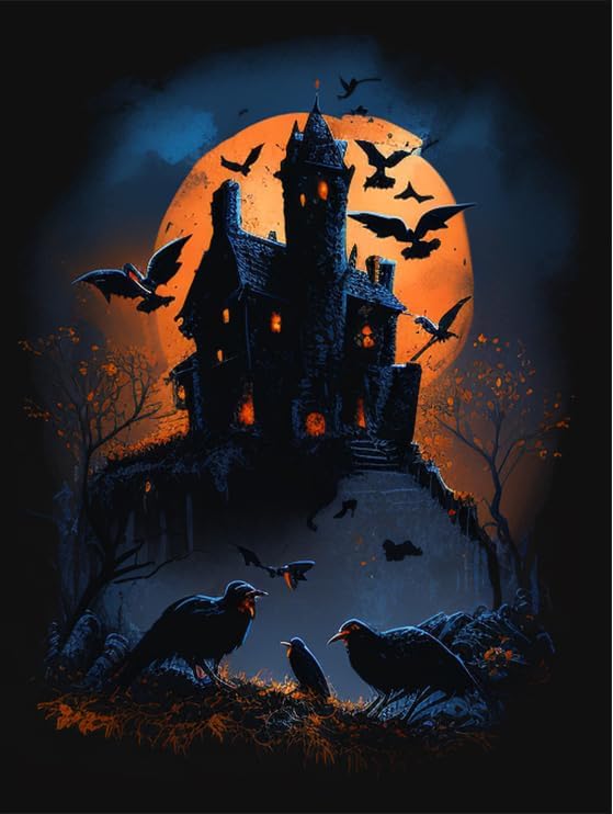 Kits de pintura de diamantes de Halloween para adultos, kits de arte de diamantes de castillo oscuro para adultos, kits de arte de gemas para