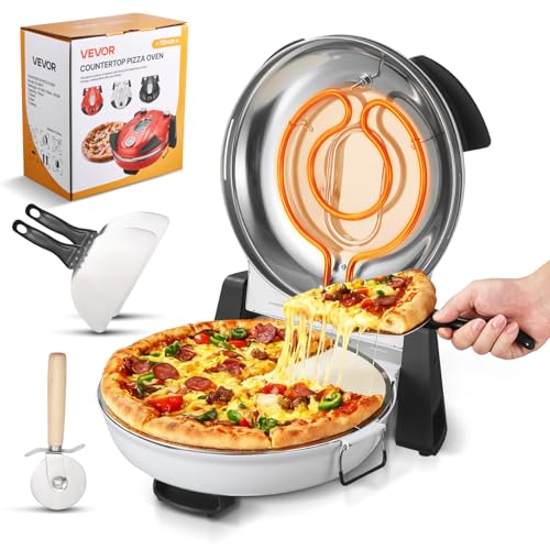 Image of VEVOR Pizza Oven Indoor, 12 in Electric Pizza Maker, 1200W Home Pizzas Cooker with Dual Temp Controls, 5 Heat Level, Max 788 ˚F Countertop Oven, Thermometer & Viewing Window for Precise Cook, White