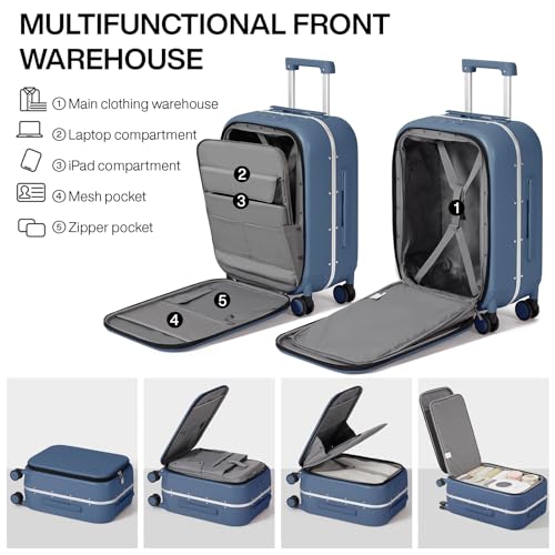 Image of mixi Luggage Suitcase with Spinner Wheels, Travel Luggage Aluminum Frame PC Hardside with TSA Lock & Cover, Sapphire Blue, 24-inch