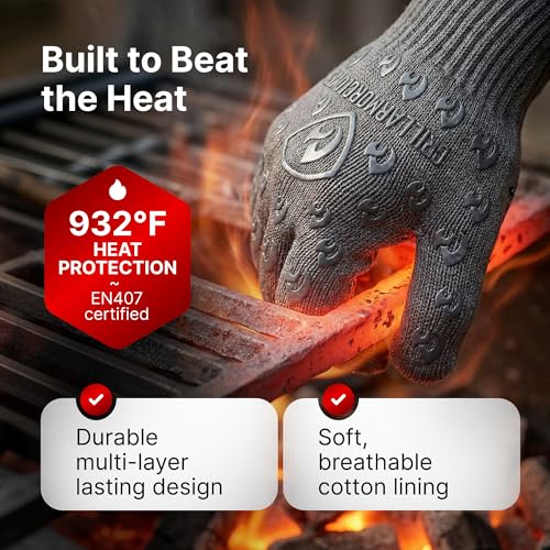 Oven Gloves with Fingers - 932°F Extreme Heat Proof and Cut Resistant Mitts for Kitchen, BBQ, Grill, Baking, Fire Pit - EN407 Certified with Non-Slip Silicone Grip and Cotton Lined for Comfort by Grill Armor Gloves - Image 3