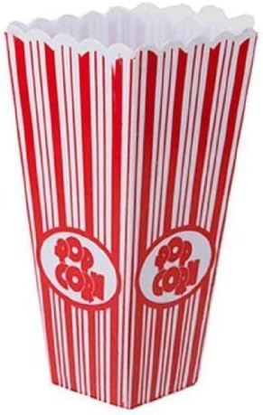 PMS TAPERED SQUARE PLASTIC POPCORN CONTAINER W/RED PRINT - Pack of 4