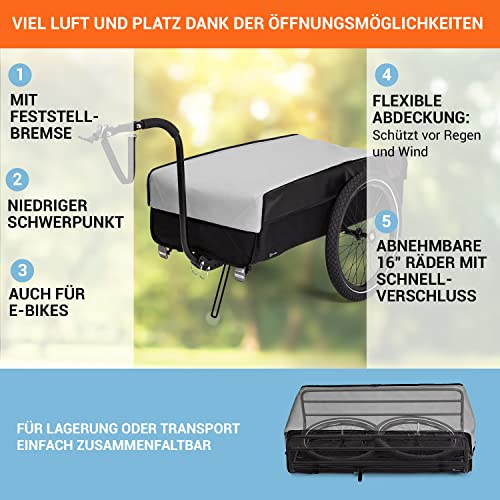Klarfit Fahrradanhänger, Lastenanhänger mit 2 Rädern und Regenverdeck, Stahl mit Anhängevorrichtung &...