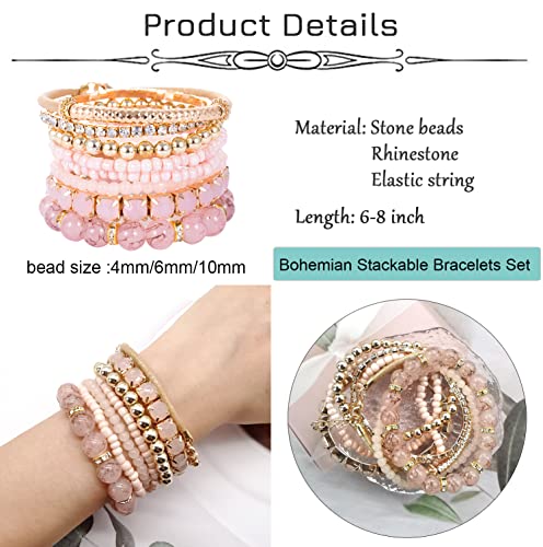 Firazio 1-6 Set Bohemian Mix Bead Stackable Bracelets For Women Multi Layer Versatile Statement Beaded Bracelets Boho Strand Bangles Blue Turquoise Stretch Bracelets #TOP1