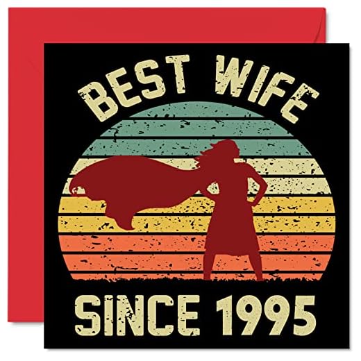 Tarjeta de 28 aniversario para esposa de marido, mejor esposa desde 1995, regalos con texto en inglés "I Love You", tarjetas de feliz 28 aniversario de boda para pareja, tarjetas de felicitación de