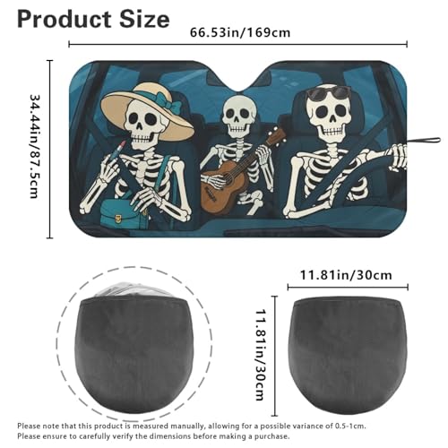 Image of Funny Skeleton Windshield Sun Shade Universal Fits Cars, SUVs, Trucks Sunshade, Keeps Your Vehicle Cool Blocks UV Rays Car Accessories for Summer, (66.53x34.44 Inches)