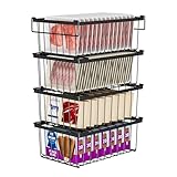 Vankarr Gefrierkörbe Gefrierschrank Organizer Drahtkorb Eckig Stapelbar Aufbewahrungskorb Metall Mit Griffen Leicht Zu Bewegen Schwarz 4er Packung Gefrierkörbe