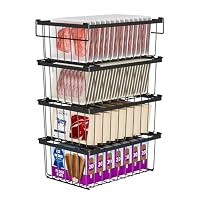 PUTINEI 4 Pezzi Cestini Per Congelatore Impilabili in Metallo Contenitori Frigorifero Organizer Con Manici E Fondo Antiscivolo Organizer Frigorifero Nero