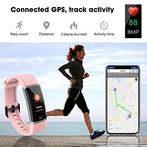 Fitpolo Fitness Watch Activity Tracker with Heart Rate Monitor Calorie Step Counter, Sleep Monitoring Pedometer Waterproof Smart Bracelet for Women Men Kids(Pink)